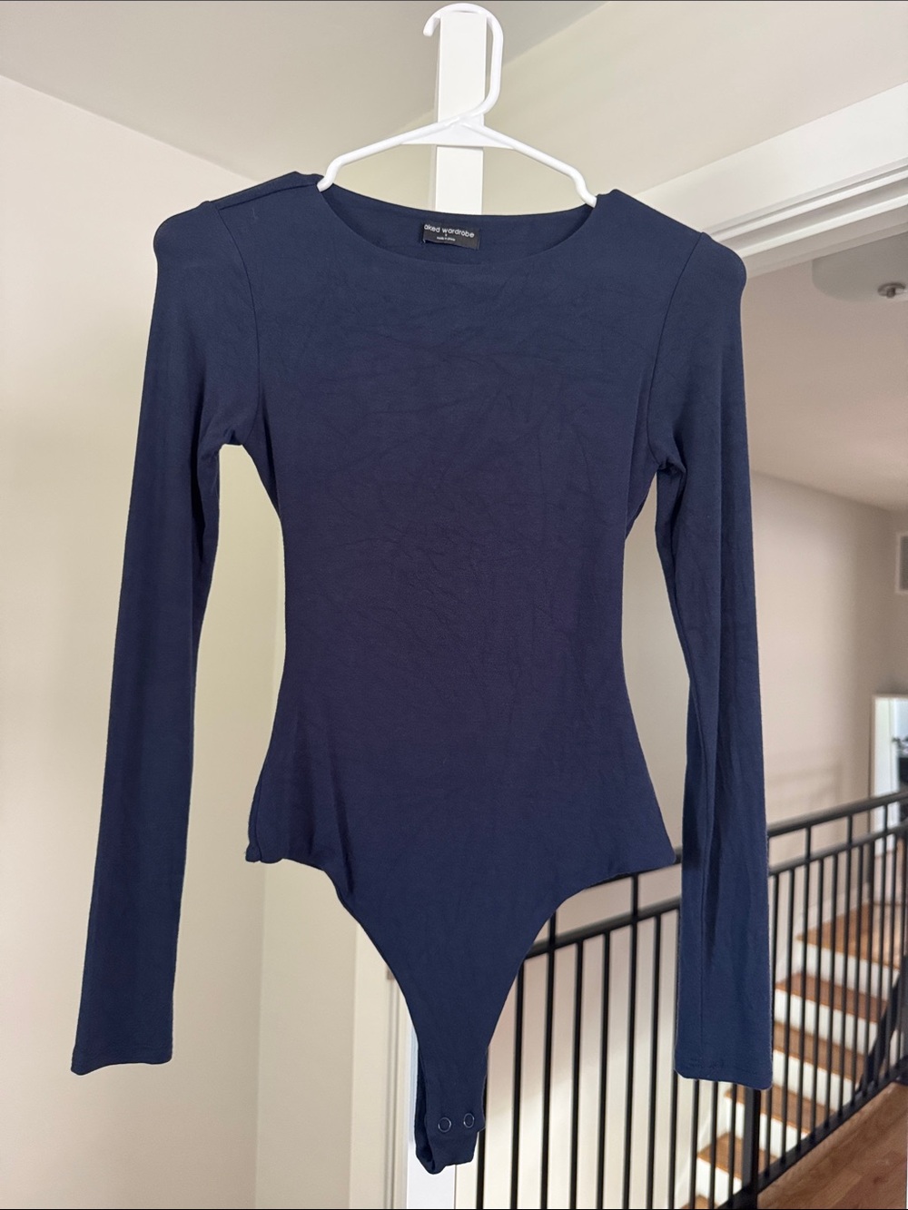 naked wardrobe Navy Long-Sleeve Scoop-Neck Bodysuit